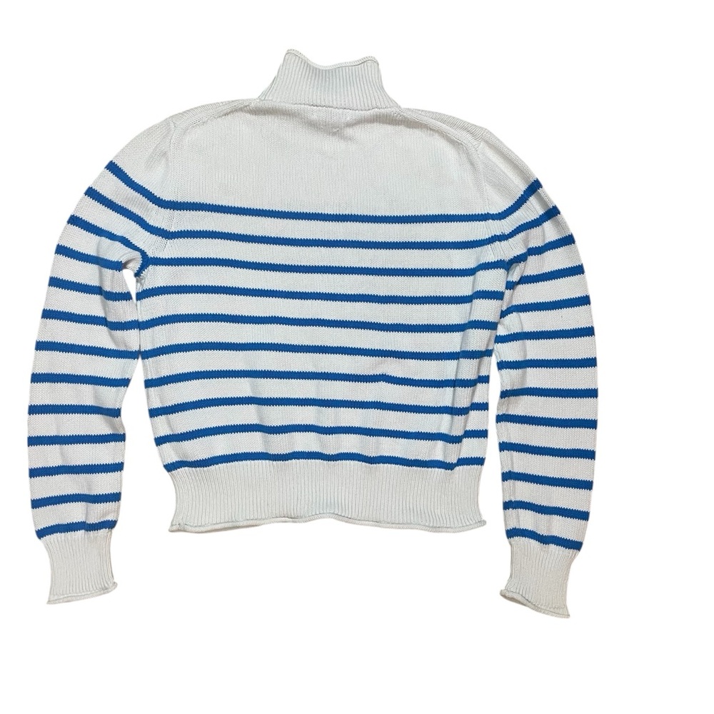 J Crew New Heritage “Rollneck” Sweater White Blue Stripe Size L - Picture 7 of 11
